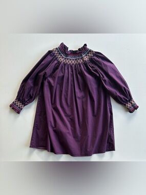 Pomander Place Wrenley Dress Purple Smocked women’s size Small MISSING BUTTON
